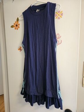 Anthropologie Navy Midi Dress with Light Blue Side Panels